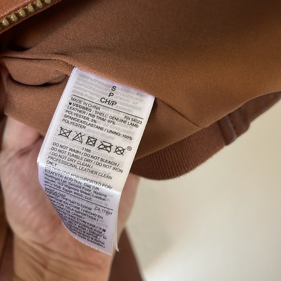 Gap Front Pocket Rib-Knit Trim Brown Leather Jacket Small - Picture 5 of 6